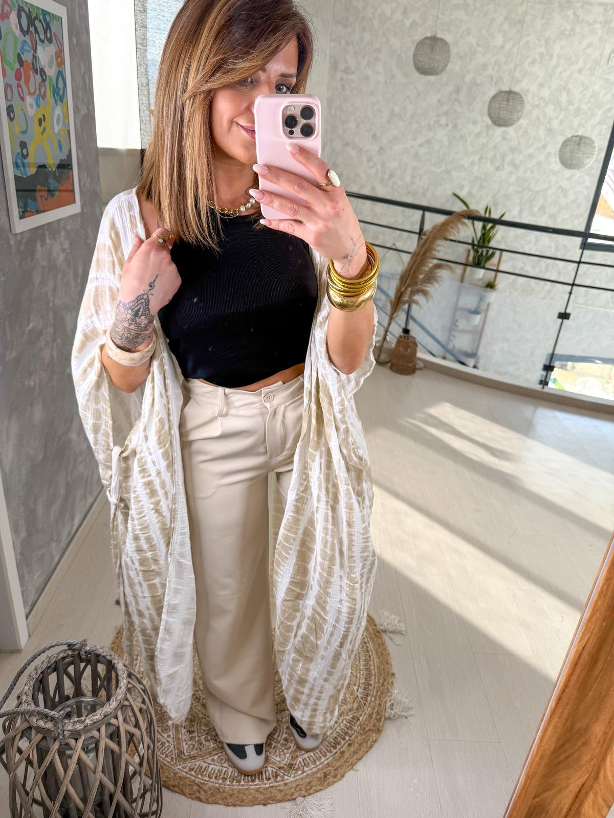Robe Imprimée en Gaze de Coton Lyne