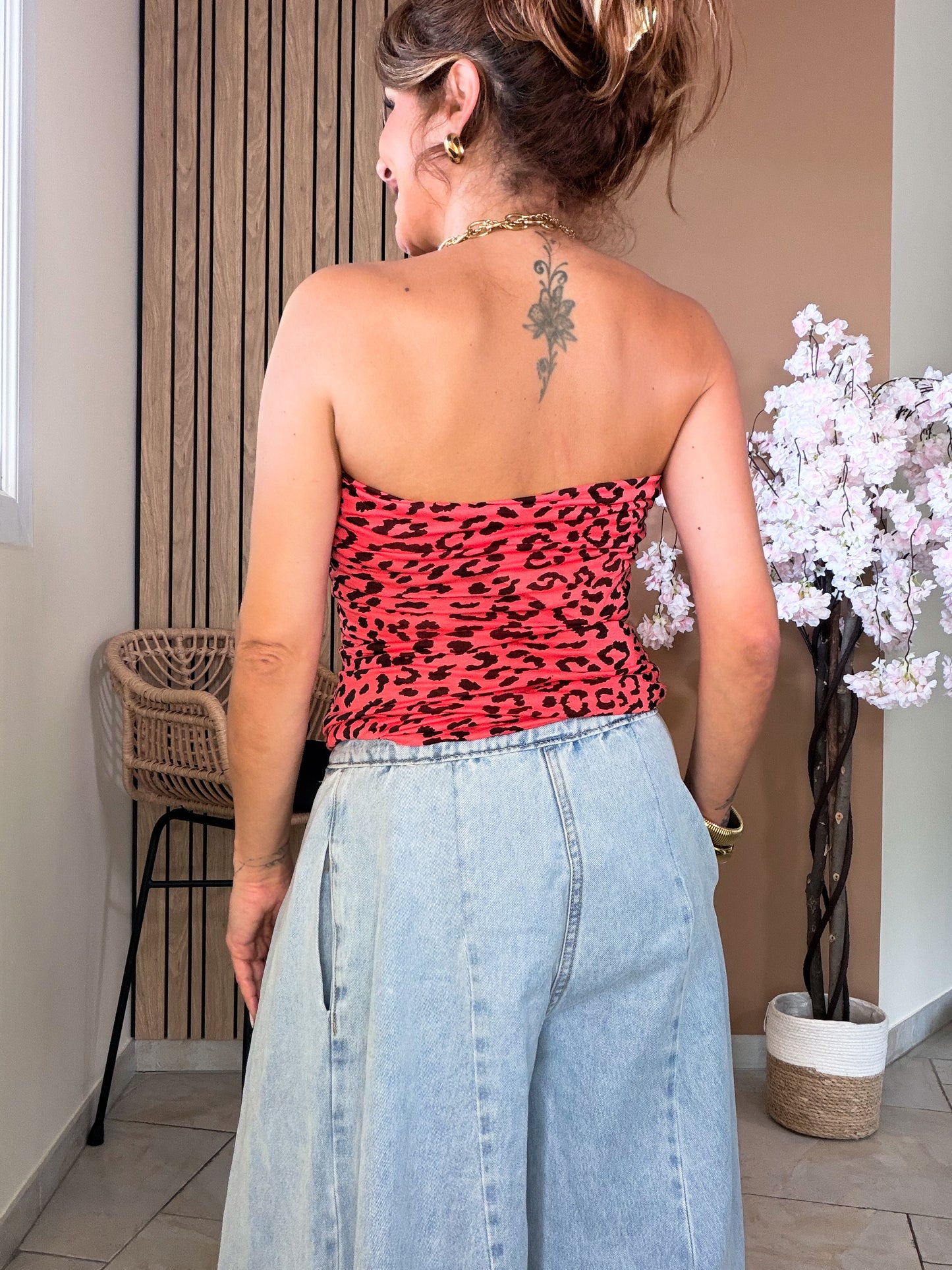 Top bustier leopard summer corail