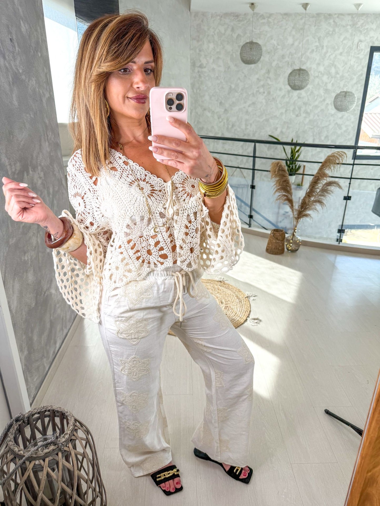 Pantalon en Lin Brodé Romy