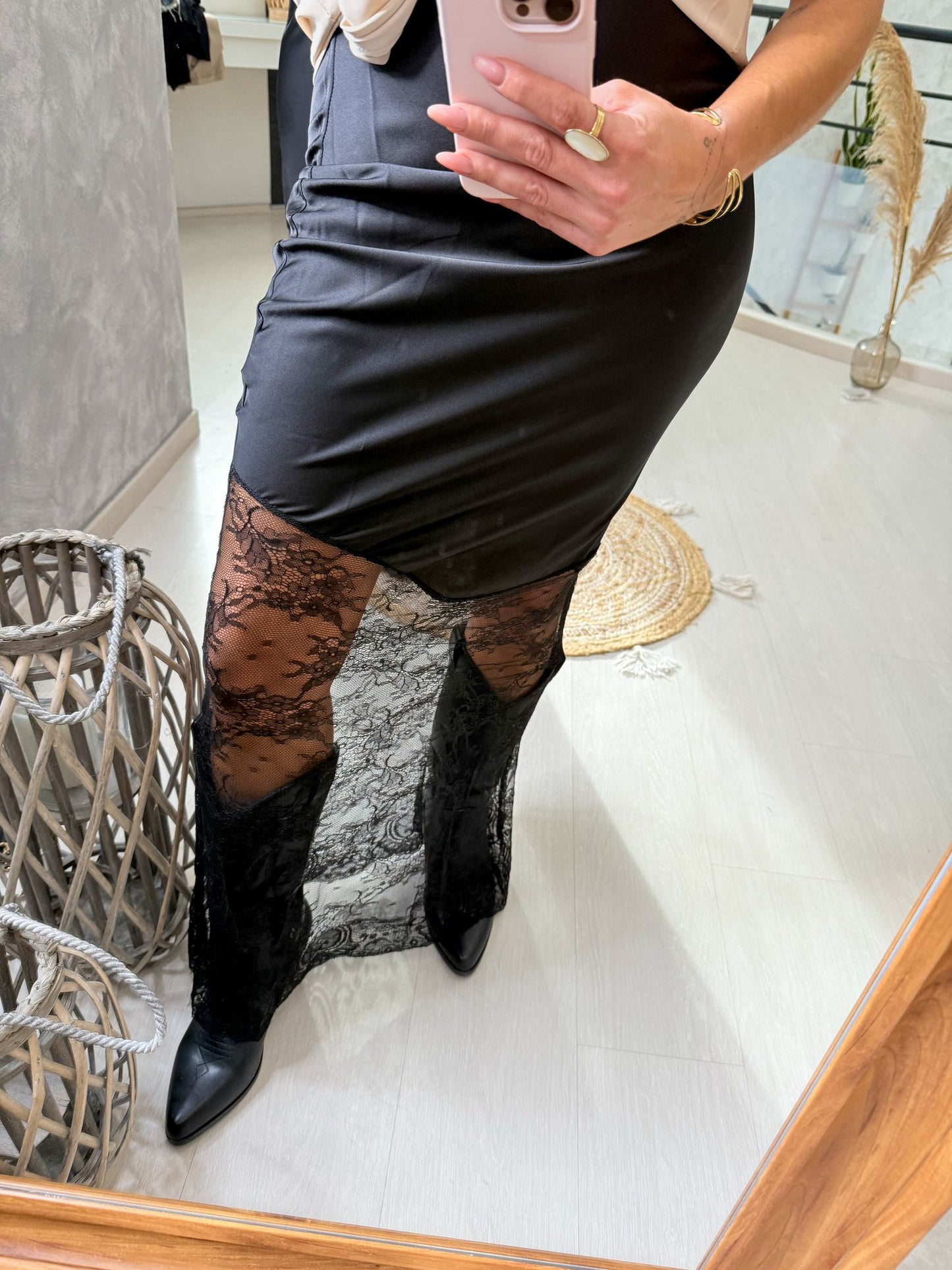 Jupe satin/dentelle Alexane