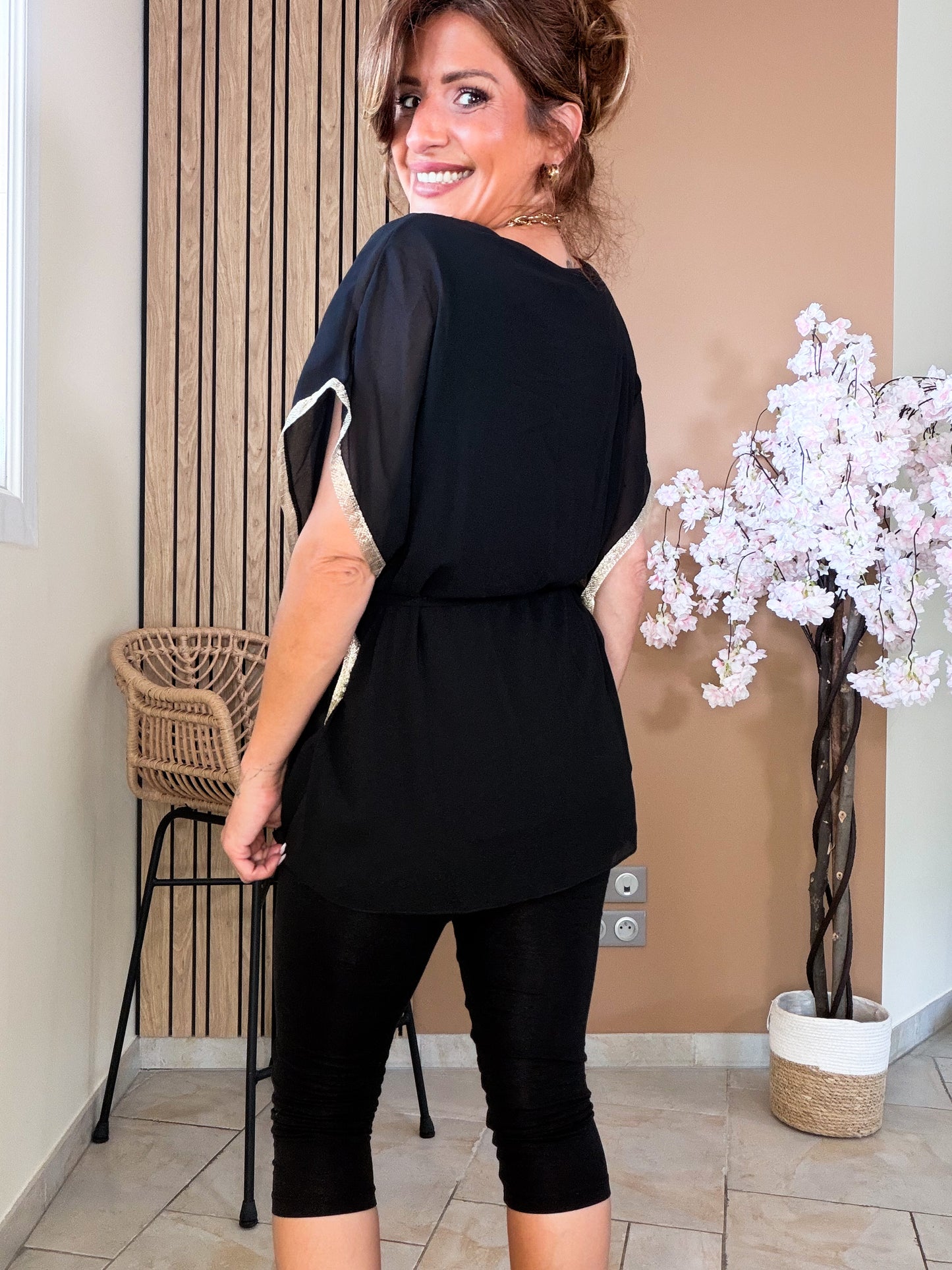 Top Blouse golden flow noir