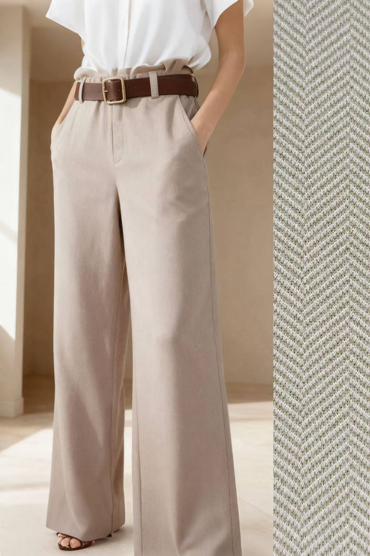 Pantalon texturé élégance italienne beige