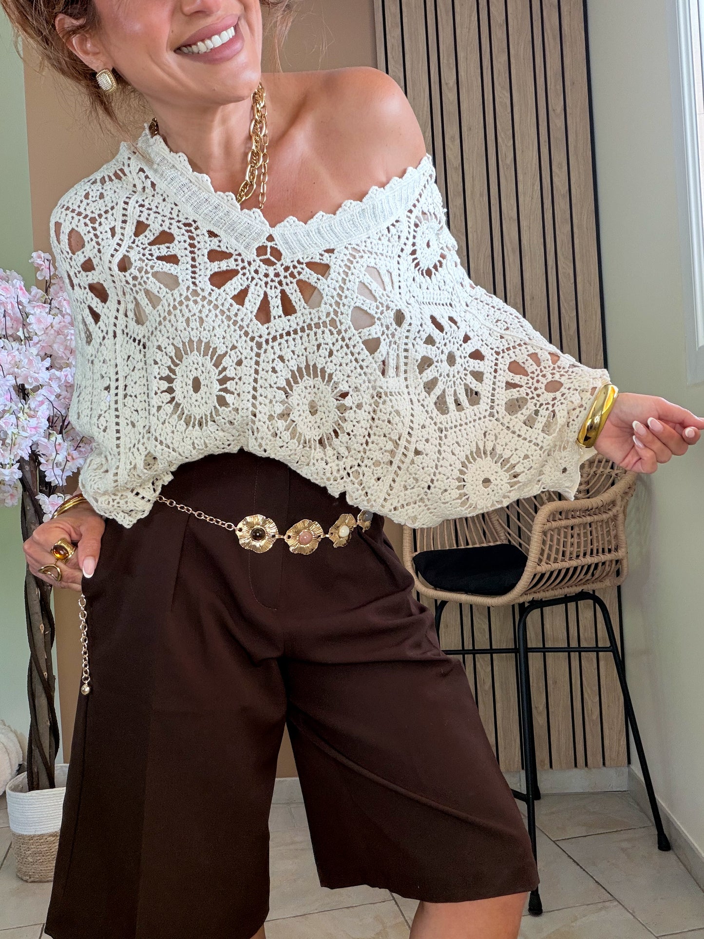 Top crochet Sidney blanc