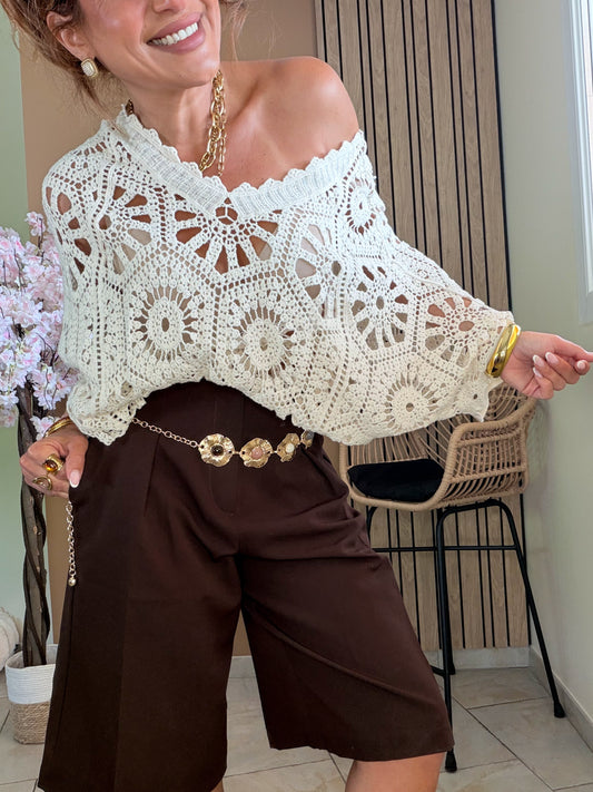 Top crochet Sidney blanc