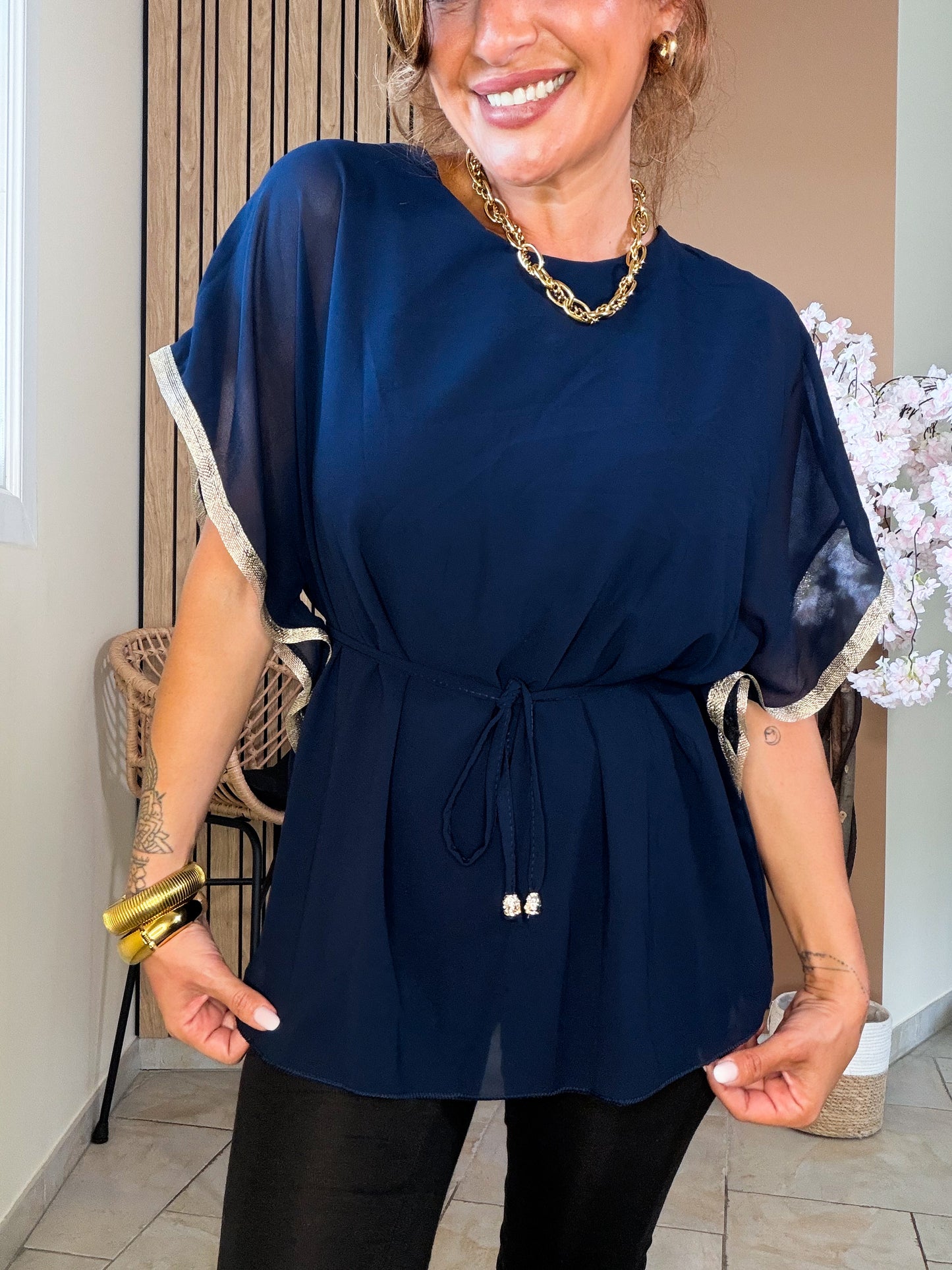 Top blouse golden flow bleu