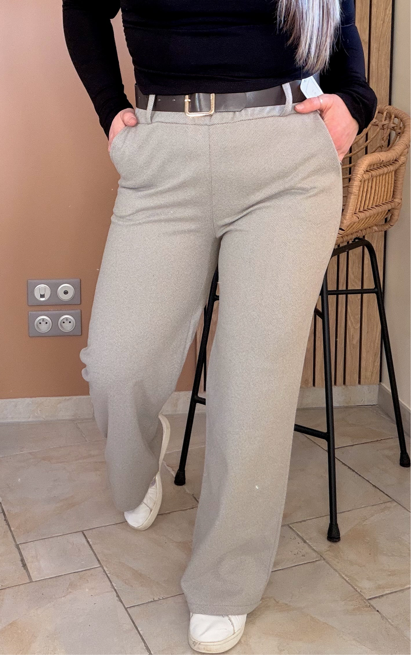 Pantalon texturé élégance italienne taupe