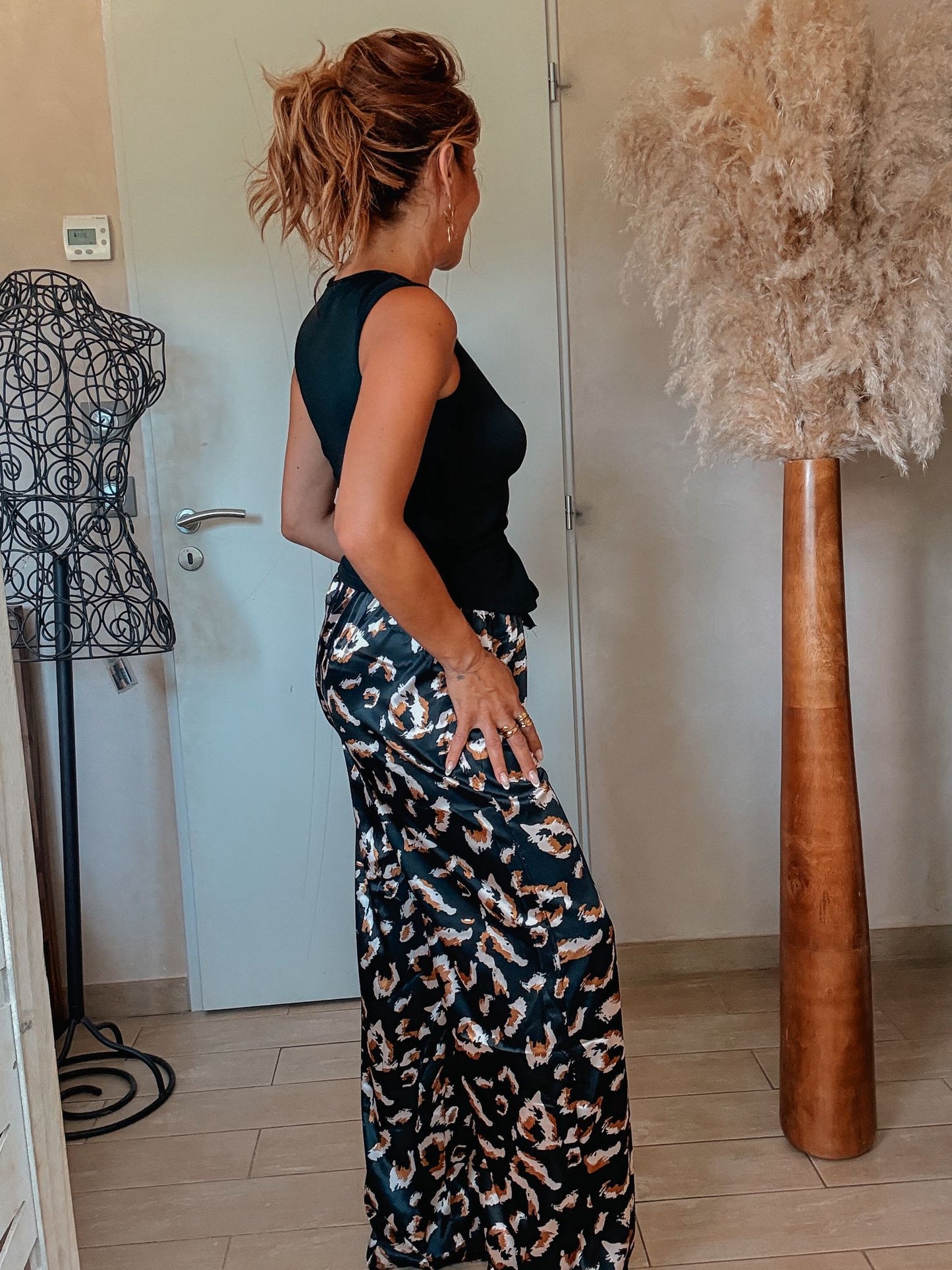Pantalon satin léopard