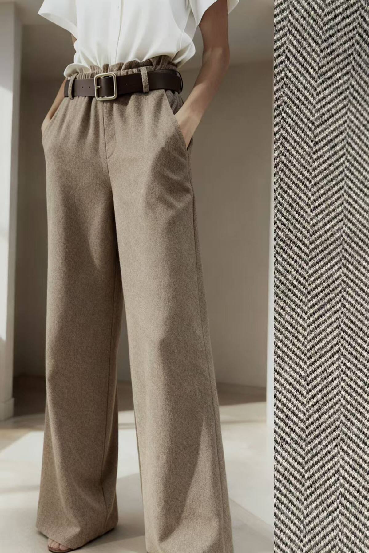 Pantalon texturé élégance italienne taupe