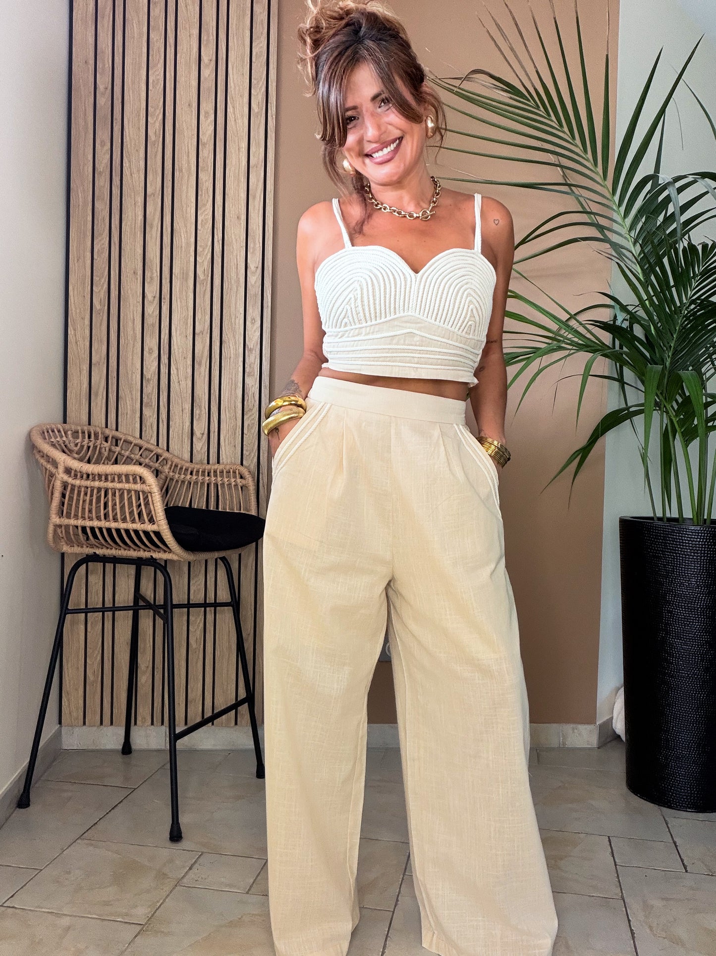 Ensemble Sable élégance - Top + pantalon