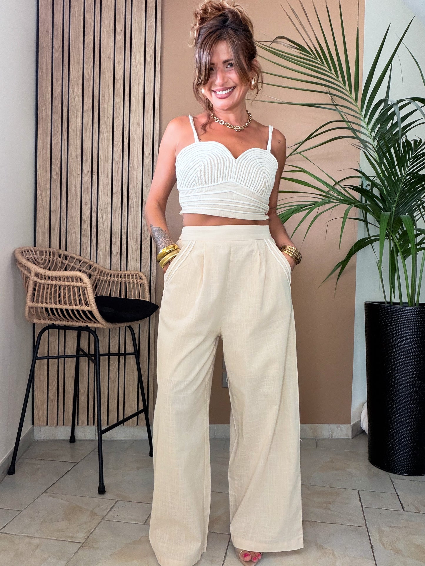 Ensemble Sable élégance - Top + pantalon