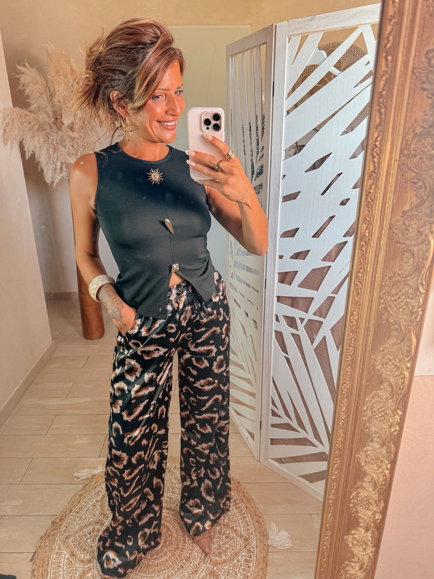 Pantalon satin léopard