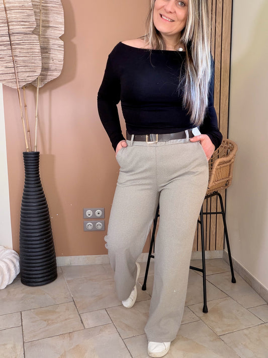 Pantalon texturé élégance italienne taupe